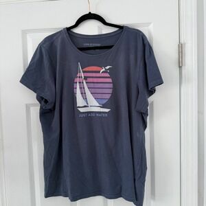 Life is Good XXL Crusher T Shirt Graphic Sailboat Sunset Just Add Water Tee FLAW